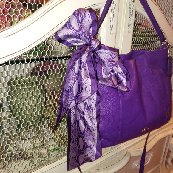 Coach Purple Snake Print Silk Scarf Sash - Picture 4 of 11